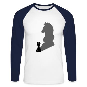 Jeu d’échecs cheval Springer pays cadeau - T-shirt baseball manches longues Homme - blanc/marine - Devant - Nik (191cm)