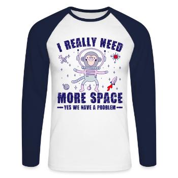 -Oui nous avons un problème de singes dans l'espace - T-shirt baseball manches longues Homme - blanc/marine - Devant - Nik (191cm)