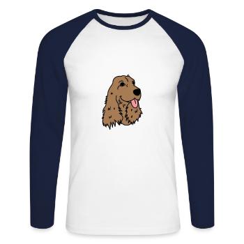 cocker chien cadeau chien chiot - T-shirt baseball manches longues Homme - blanc/marine - Devant - Nik (191cm)