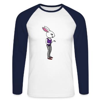 lapin coquin BDSM sadomaso fétichiste sexe pervers - T-shirt baseball manches longues Homme - blanc/marine - Devant - Nik (191cm)