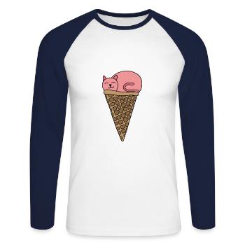 Cat Ice Cream Ice Cream Cherry Waffle Squirrel - Unisex Long Sleeve Baseball T-Shirt - white/navy - Front - Nik (191cm)