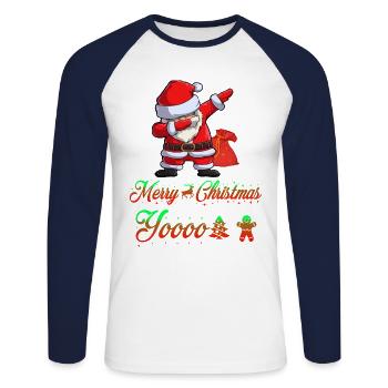 Dabbing Santa Claus Funny Christmas Design - Unisex Long Sleeve Baseball T-Shirt - white/navy - Front - Nik (191cm)
