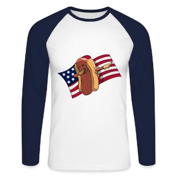 Hot Dog Hot Dog Dab Dabbing USA Cadeau - T-shirt baseball manches longues Homme - blanc/marine - Devant - Nik (191cm)