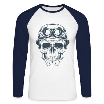 totenkopf motorrad geschenk shirt - Unisex Baseballshirt langarm - Weiß/Navy - Vorne - Nik (191cm)
