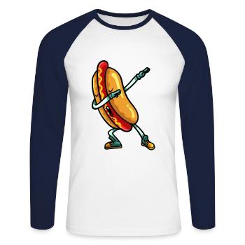 Hot Dog Hot Dog Dab Dabbing Usa America Cadeau - T-shirt baseball manches longues Homme - blanc/marine - Devant - Nik (191cm)