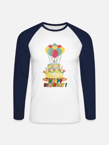 Happy Birthday Cake - Unisex Long Sleeve Baseball T-Shirt - white/navy