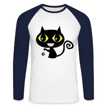 Chat d'hypnose - T-shirt baseball manches longues Homme - blanc/marine - Devant - Nik (191cm)