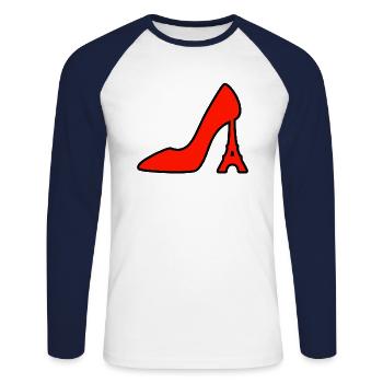 Tour Eiffel comme un talon de la chaussure cadeau - T-shirt baseball manches longues Homme - blanc/marine - Devant - Nik (191cm)