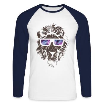 Lion cool avec des lunettes gros chat cadeau lionne - T-shirt baseball manches longues Homme - blanc/marine - Devant - Nik (191cm)