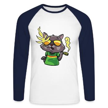 Cat Marijuana Weed Joint Kiffener Reggae Gift - Unisex Long Sleeve Baseball T-Shirt - white/navy - Front - Nik (191cm)