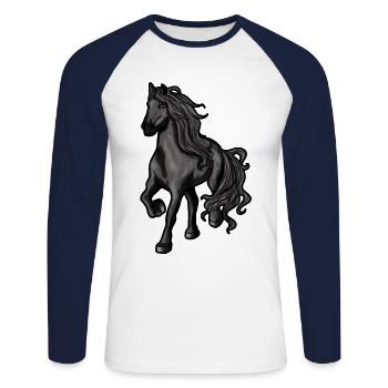 Cheval frises frise cheval frisonne cheval équitation Poney - T-shirt baseball manches longues Homme - blanc/marine - Devant - Nik (191cm)