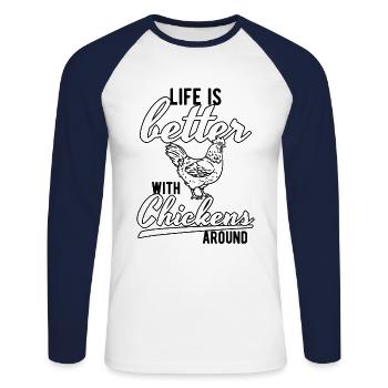 chicken - Unisex Long Sleeve Baseball T-Shirt - white/navy - Front - Nik (191cm)