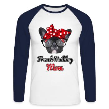 French Bulldog Mom / French Bulldog Mom - Unisex Long Sleeve Baseball T-Shirt - white/navy - Front - Nik (191cm)