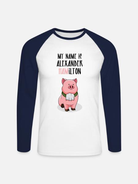 Alexander Hamilton Pig Pig Ham - Unisex Long Sleeve Baseball T-Shirt - white/navy