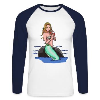 Nixe Sirène Fabel Conte de fées Enfants Fantasy - T-shirt baseball manches longues Homme - blanc/marine - Devant - Nik (191cm)