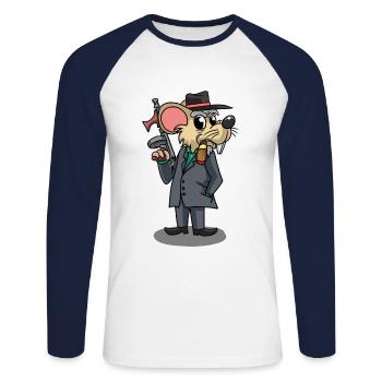 Mafia Maus Truand Rat Italie Maffia Drogue - T-shirt baseball manches longues Homme - blanc/marine - Devant - Nik (191cm)