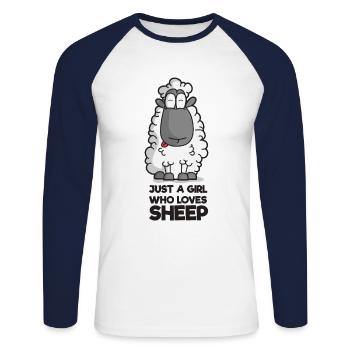 Just A Girl who loves Sheep Schaf Schäfchen Comic - Unisex Long Sleeve Baseball T-Shirt - white/navy - Front - Nik (191cm)