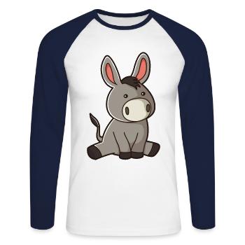 Bébé âne mignon bande dessinée BD cadeau - T-shirt baseball manches longues Homme - blanc/marine - Devant - Nik (191cm)