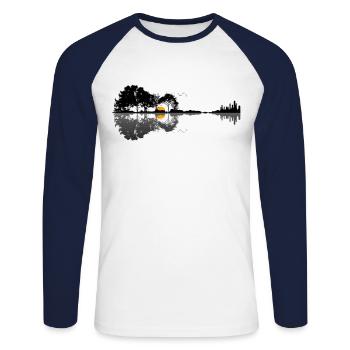 Guitar Nature Lake Shadow Design - Unisex Long Sleeve Baseball T-Shirt - white/navy - Front - Nik (191cm)