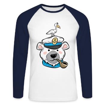 Eisbär Eis Bär Pfeife Möve Kapitän Cartoon Comic - Unisex Baseballshirt langarm - Weiß/Navy - Vorne - Nik (191cm)