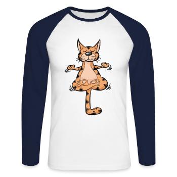 Yoga Katze Meditation Kätzchen Cartoon lustig - Unisex Baseballshirt langarm - Weiß/Navy - Vorne - Nik (191cm)