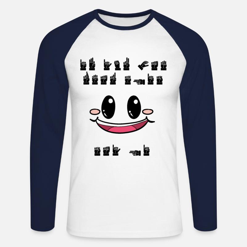 Sag Hallo Zeichensprache Gebärdensprache lustig - Unisex Baseballshirt langarm - Weiß/Navy