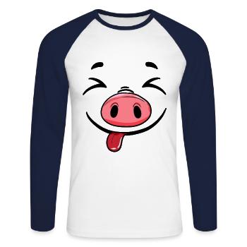 Tea Cup Teacup Pig Piglet Face - Unisex Long Sleeve Baseball T-Shirt - white/navy - Front - Nik (191cm)