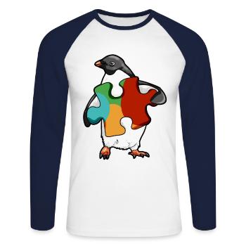 Puzzle Piece penguin penguin autism spectrum - Unisex Long Sleeve Baseball T-Shirt - white/navy - Front - Nik (191cm)