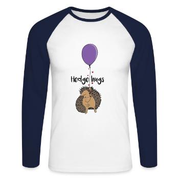Hedge hugs Hérisson Amour Câlin ballon - T-shirt baseball manches longues Homme - blanc/marine - Devant - Nik (191cm)