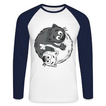 YIN Et YANG Chat chat drôle chat Cartoon - T-shirt baseball manches longues Homme - blanc/marine - Devant - Nik (191cm)