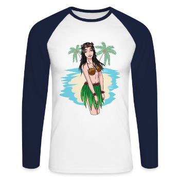 Hawaiian Mädchen Sexy Urlaub Fantasy Sex Erotisch - Unisex Baseballshirt langarm - Weiß/Navy - Vorne - Nik (191cm)