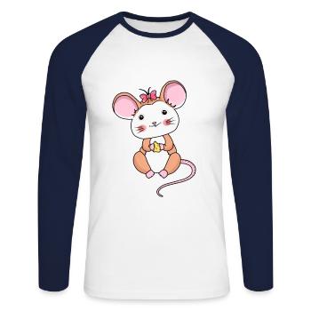 Souris Animaux Fromage Fantasy Kids Comic Cartoon - T-shirt baseball manches longues Homme - blanc/marine - Devant - Nik (191cm)