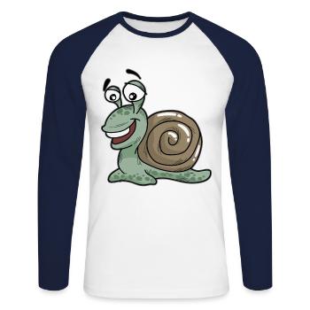 Glückliche Schnecke Cartoon Comic Langsam - Unisex Baseballshirt langarm - Weiß/Navy - Vorne - Nik (191cm)