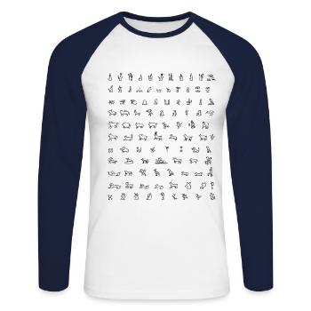 Egypte Symboles Hiéroglyphes - T-shirt baseball manches longues Homme - blanc/marine - Devant - Nik (191cm)