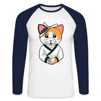 Sushi Katze Kimono Asien Fantasy Länder Japan süß - Unisex Baseballshirt langarm - Weiß/Navy - Vorne - Nik (191cm)