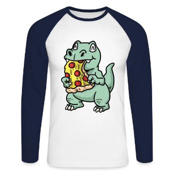 Kawaii Dino Pizza Fantasy Kids Food Comic - Unisex Long Sleeve Baseball T-Shirt - white/navy - Front - Nik (191cm)
