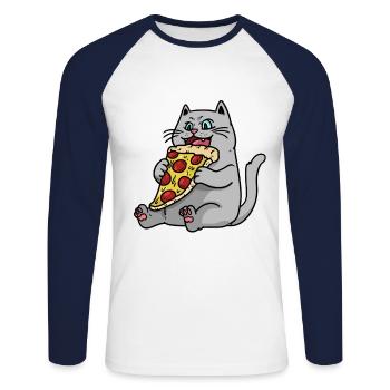 Katze Pizza Fantasy Tiere Kinder Hunger naschen - Unisex Baseballshirt langarm - Weiß/Navy - Vorne - Nik (191cm)