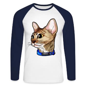 Devon Rex Chat Visage de Chat Amour - T-shirt baseball manches longues Homme - blanc/marine - Devant - Nik (191cm)