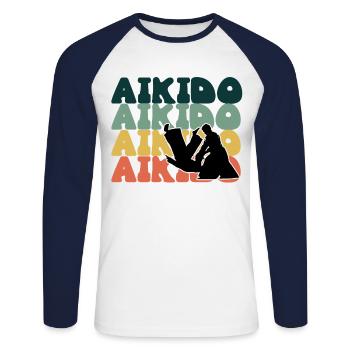 Aikido - Unisex Baseballshirt langarm - Weiß/Navy - Vorne - Nik (191cm)