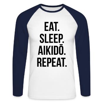 Aikido - Unisex Baseballshirt langarm - Weiß/Navy - Vorne - Nik (191cm)