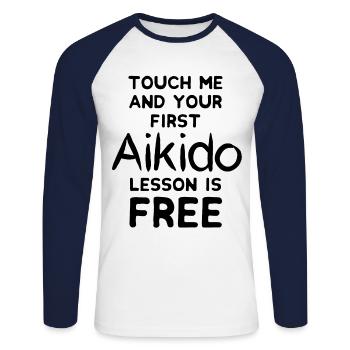 Aikido - Unisex Long Sleeve Baseball T-Shirt - white/navy - Front - Nik (191cm)