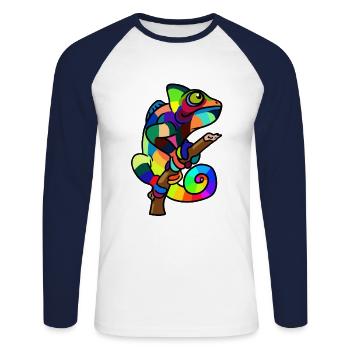 buntes Chamäleon Echse Wildtier Zoologie Baby - Unisex Baseballshirt langarm - Weiß/Navy - Vorne - Nik (191cm)