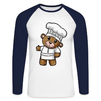 Teddy Comic Drawing in Retro Vintage 80s 90s - Unisex Long Sleeve Baseball T-Shirt - white/navy - Front - Nik (191cm)