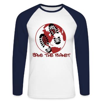 Rettet den Planeten - Umweltschutz - Unisex Baseballshirt langarm - Weiß/Navy - Vorne - Nik (191cm)