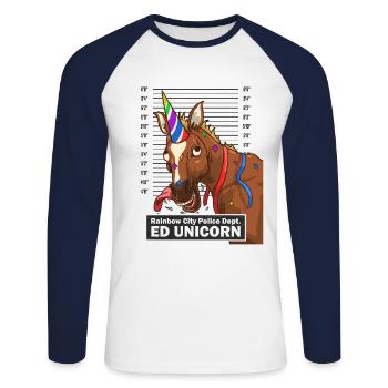 Polizei Foto Pferd Party Einhorn lustig Geschenk - Unisex Baseballshirt langarm - Weiß/Navy - Vorne - Nik (191cm)