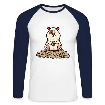 Petit hamster avec beaucoup de cacahuètes - T-shirt baseball manches longues Homme - blanc/marine - Devant - Nik (191cm)