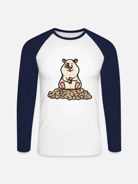 Small hamster with many peanuts - Unisex Long Sleeve Baseball T-Shirt - white/navy