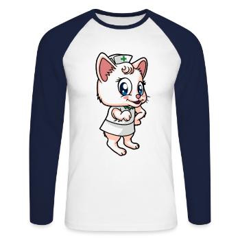 Drôle d’infirmière de chat médecin médicine - T-shirt baseball manches longues Homme - blanc/marine - Devant - Nik (191cm)
