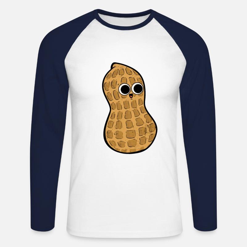Funny Cute Peanut Comic Cartoon - Unisex Long Sleeve Baseball T-Shirt - white/navy