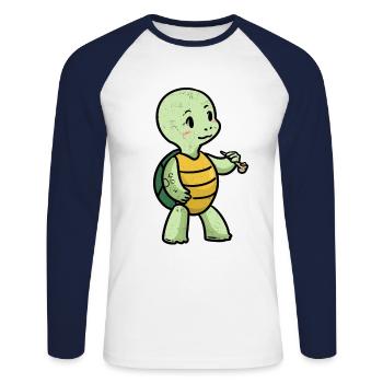 Petite tortue à pipe animaux fantaisie - T-shirt baseball manches longues Homme - blanc/marine - Devant - Nik (191cm)